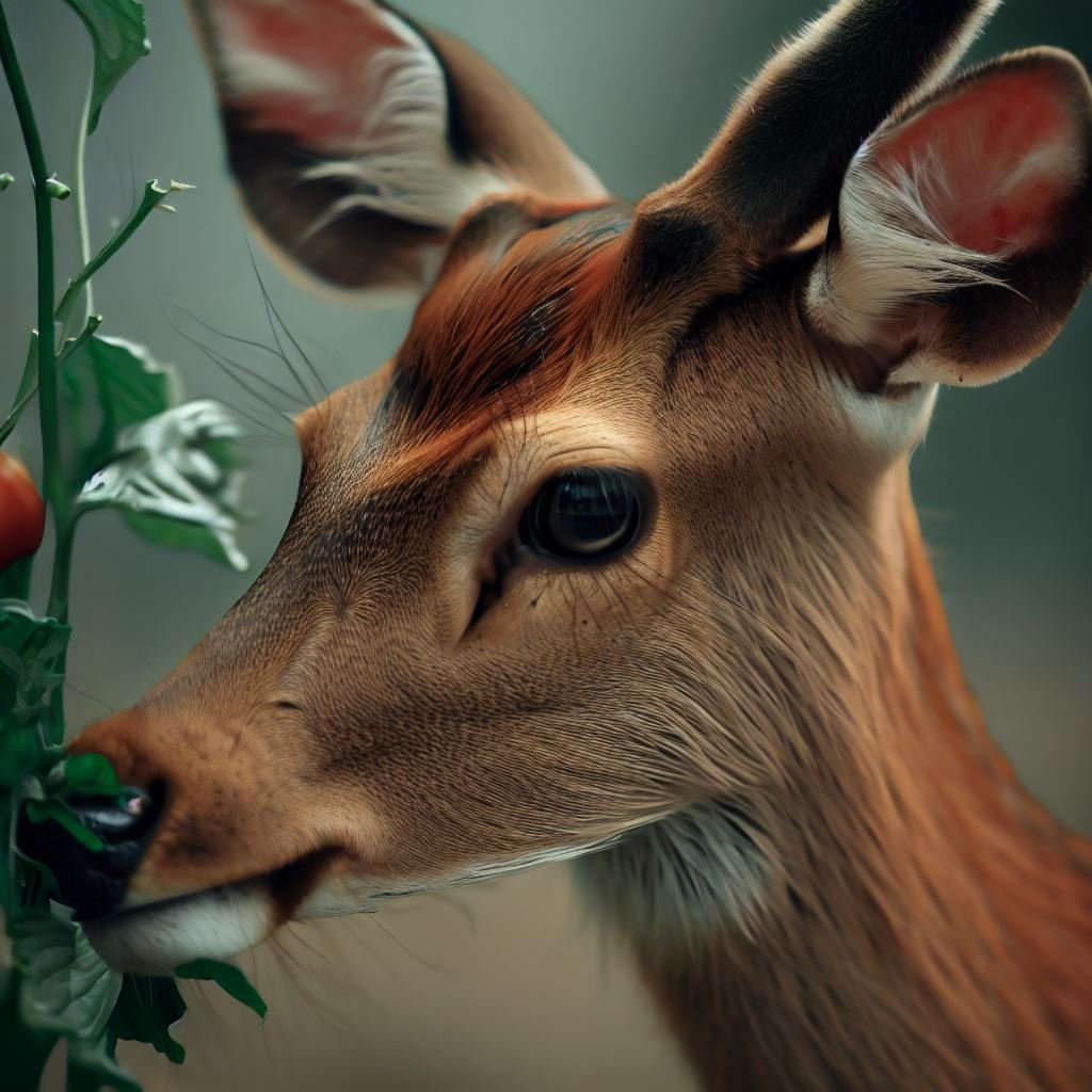 Deer eating tomato plant